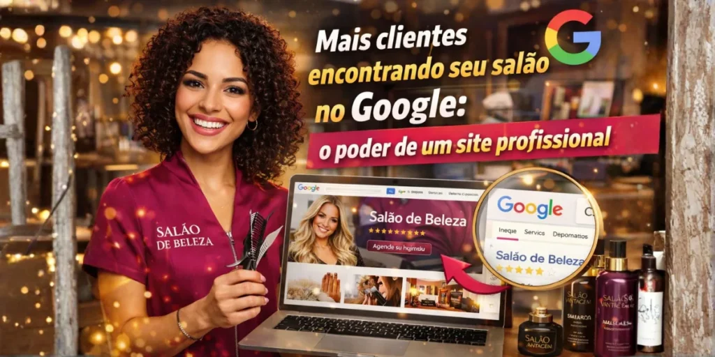 Muitos salões de beleza perdem clientes todos os dias porque não aparecem quando alguém pesquisa no Google por serviços de cabelo, manicure ou tratamentos estéticos na região. Sem um site profissional, seu salão fica invisível para quem está ativamente procurando onde agendar horário, resultando em menos agendamentos e faturamento estagnado.