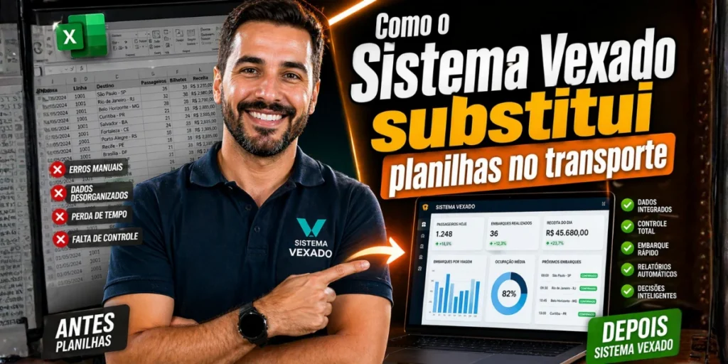 Você ainda usa planilhas ou cadernos para controlar a venda de passagens, poltronas disponíveis e faturamento da sua empresa de transporte? O Sistema Vexado vs planilhas transporte revela uma realidade dura: o controle manual gera overbooking, erros de cálculo, perda de tempo e dificuldade para crescer. Muitas empresas continuam presas a métodos antigos e perdem dinheiro todos os dias.