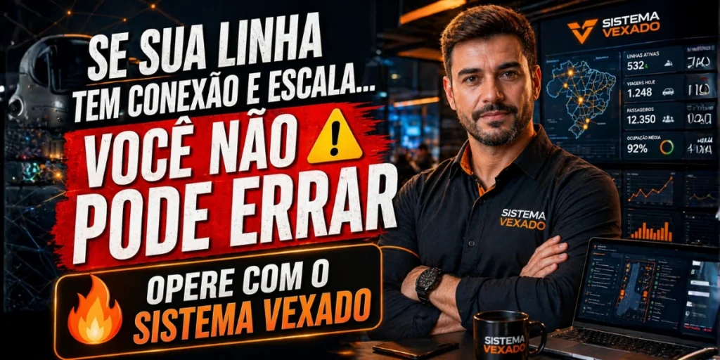 SE SUA LINHA TEM CONEXÃO E ESCALA, VOCÊ NÃO PODE ERRAR, OPERE COM O SISTEMA VEXADO! Operar linhas rodoviárias com conexão e escala exige controle total. Qualquer erro pode gerar prejuízo, problemas fiscais e desorganização na operação. Se sua empresa conquistou novas rotas, especialmente via ANTT, este é o momento mais crítico: ou você estrutura certo agora, ou começa errado e paga o preço depois.